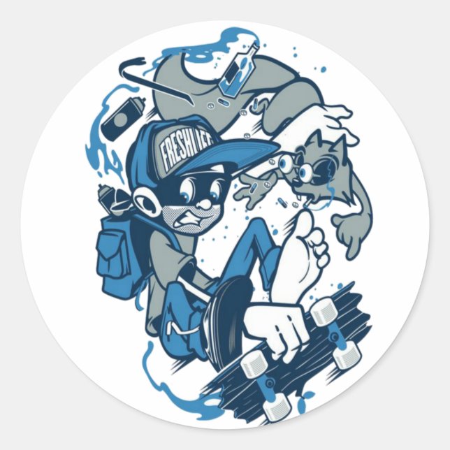 Pegatina Redonda Un escolar con palangrero (Anverso)