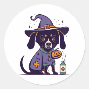 Pegatina Redonda Un espeluznante perro de enfermería listo para oct