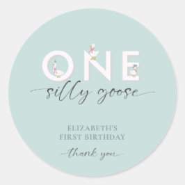 Pegatina Redonda Un estúpido goose primer cumpleaños