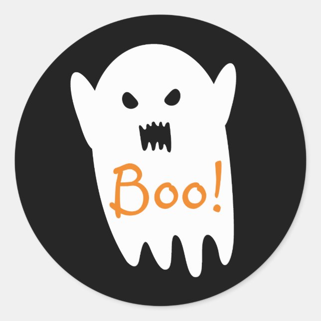 Pegatina Redonda Un fantasma adorable que dice boo (Anverso)