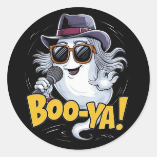 Pegatina Redonda Un fantasma con gafas de sol y sosteniendo un micr