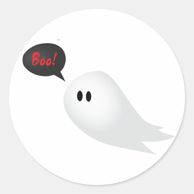 Pegatina Redonda Un fantasma lindo diciendo boo halloween asustado (Anverso)