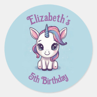 Pegatina Redonda Un favor personalizado de unicornio, una invitació