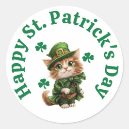 Pegatina Redonda Un felino de Leprechaun feliz Día de San Patricio