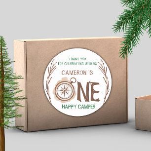 Pegatina Redonda Un feliz cumpleaños de Camper Woodland