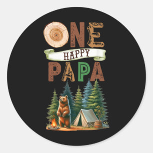 Pegatina Redonda Un feliz papá campista cumpleaños de primer campin