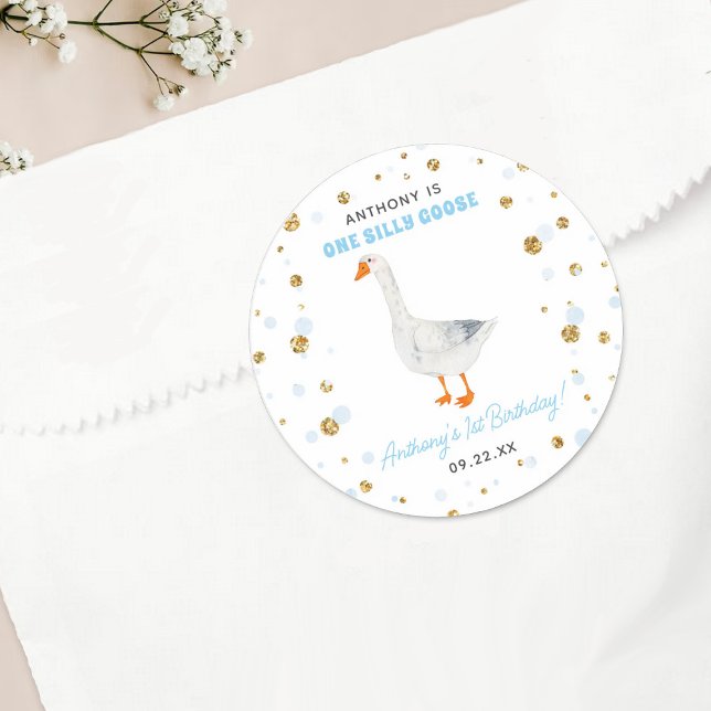 Pegatina Redonda Un Fiesta del primer cumpleaños de un chico alegre (Subido por el creador)