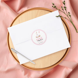 Pegatina Redonda Un ganso tonto, primer cumpleaños del chica gingha