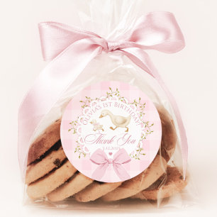 Pegatina Redonda Un ganso tonto rosa a cuadros caprichoso Gracias