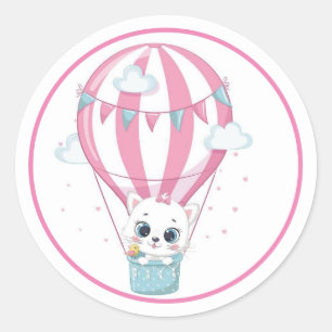 Pegatina Redonda Un gato bebé en un globo rosa