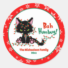 Pegatina Redonda Un gato chiflado de Navidades graciosos