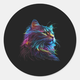 Pegatina Redonda Un Gato Colorido Para Los Amantes De Los Gatos Gat