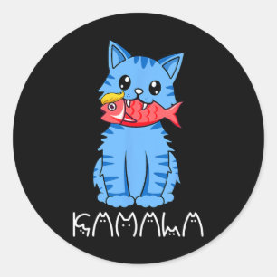 Pegatina Redonda Un gato de Kamala come pescado gracioso Harris Tru