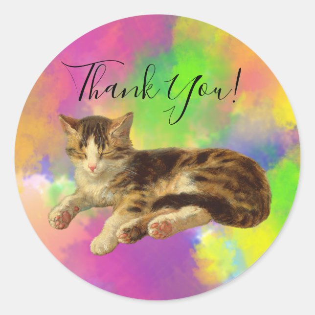 Pegatina Redonda Un gato gitano amable gracias a un arcoiris abstra (Anverso)
