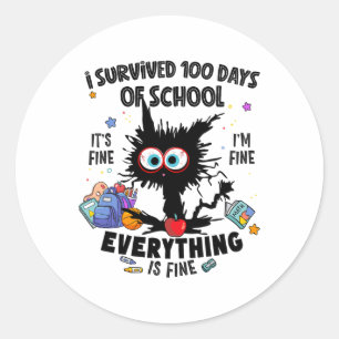 Pegatina Redonda Un gato gracioso sobrevivió 100 días de colegio, e