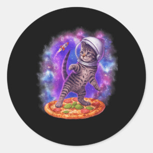 Pegatina Redonda Un Gato Gracioso Volando Un Astronauta De Pizza Ki