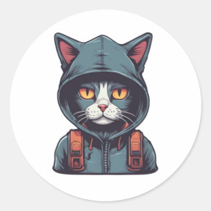 Pegatina Redonda un gato lindo con una caramba verde