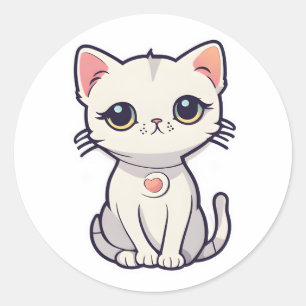 Pegatina Redonda ¡¡Un gato lindo dice ohayo!!