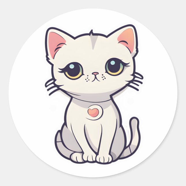 Pegatina Redonda ¡¡Un gato lindo dice ohayo!! (Anverso)