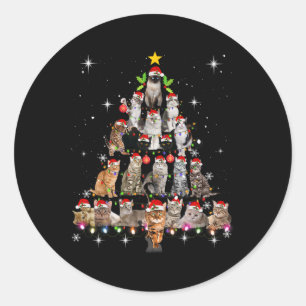 Pegatina Redonda Un gato lindo Navidades Perro Árbol divertido gato