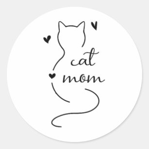 Pegatina Redonda Un gato minimalista lindo, mamá, gato, gatito, gat