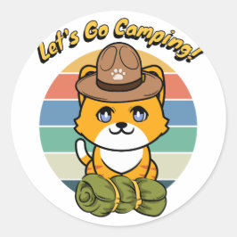 Pegatina Redonda Un gato Naranja gracioso quiere ir de campamento