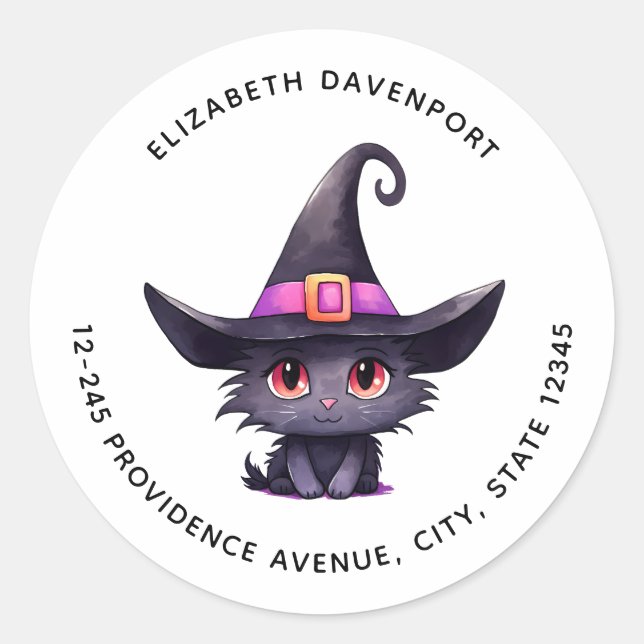 Pegatina Redonda Un gato negro lindo con la dirección del Gorra de  (Anverso)