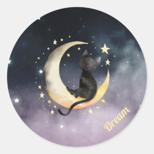 Pegatina Redonda Un gato Personalizado lindo en la luna