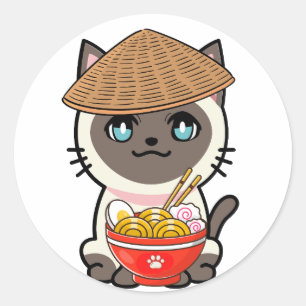 Pegatina Redonda Un gato siamés gracioso come fideos