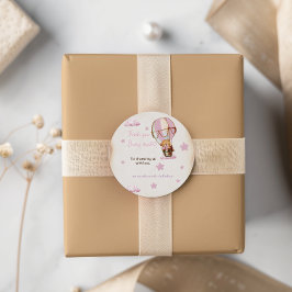 Pegatina Redonda Un globo aerostático de oso rosa gracias