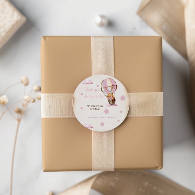 Pegatina Redonda Un globo aerostático de oso rosa gracias (Subido por el creador)