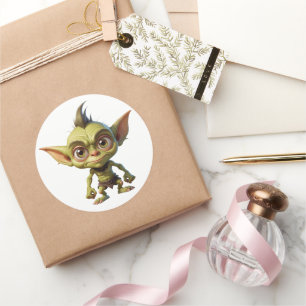 Pegatina Redonda Un goblin Personalizado lindo con orejas puntiagud