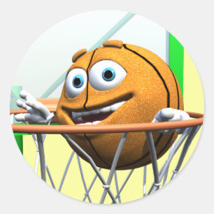Pegatina Redonda Un gracioso baloncesto Personalizado en un Hoop