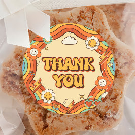 Pegatina Redonda Un Groovy Chica retro arcoiris primer Fiesta de cu