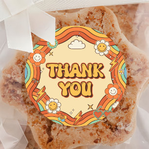 Pegatina Redonda Un Groovy Chica retro arcoiris primer Fiesta de cu