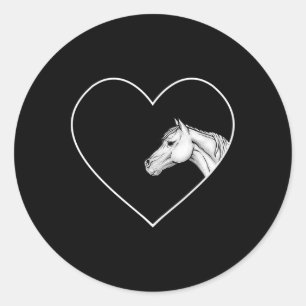 Pegatina Redonda Un Hermoso Caballo Blanco Para Montar Chicas Coraz