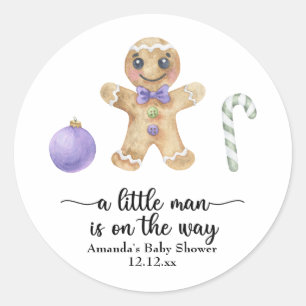 Pegatina Redonda ¡Un hombrecito está en camino! Galletas de Navidad