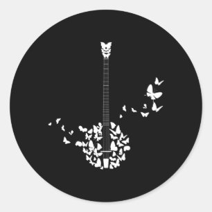 Pegatina Redonda Un instrumento banjo con hermosas mariposas