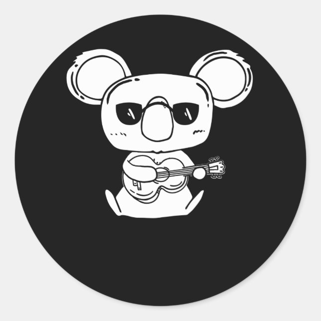 Pegatina Redonda Un Instrumento Ukulele De Cuatro Cadenas Con Koala (Anverso)