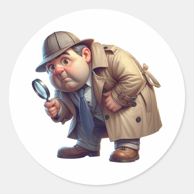 Pegatina Redonda Un investigador privado que busca pistas (Anverso)