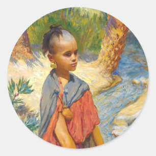 Pegatina Redonda Un joven chica junto a un río por Arthur Bridgman