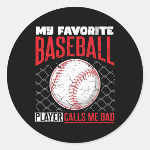 Pegatina Redonda Un jugador de béisbol favorito me llama papá papá