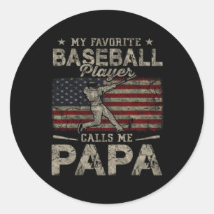 Pegatina Redonda Un jugador favorito de béisbol me llama "Da Papá"