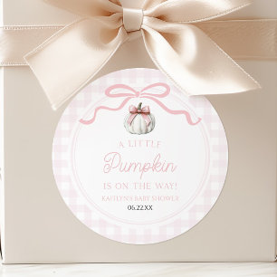 Pegatina Redonda Un lazo rosa de pequeña calabaza Otoño Baby Shower