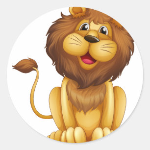 Pegatina Redonda Un león feliz en posición sentada