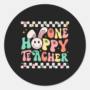 Pegatina Redonda Un maestro amamantado Bunny Easter Day Groovy Retr