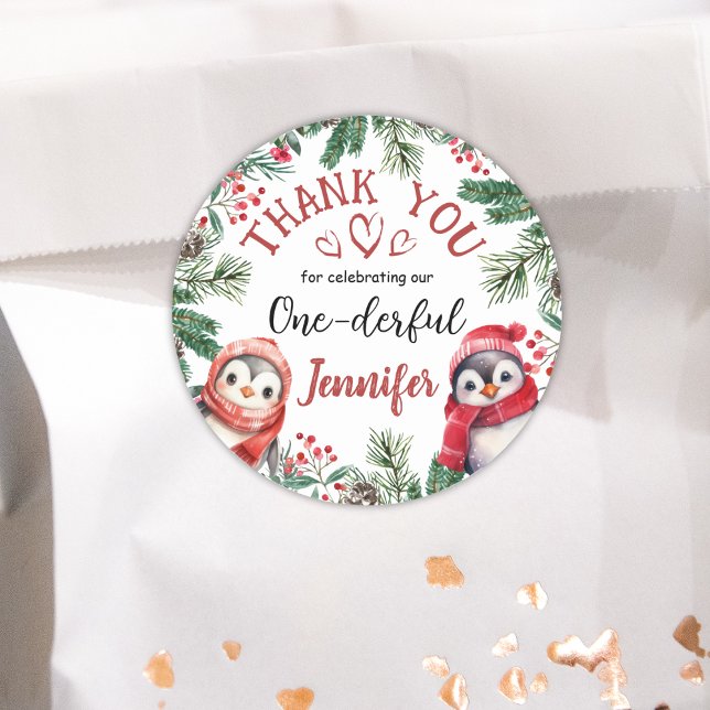 Pegatina Redonda Un maravilloso pingüino Navidades primer cumpleaño (Subido por el creador)