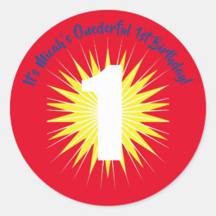 Pegatina Redonda Un maravilloso tema del Fiesta del primer cumpleañ