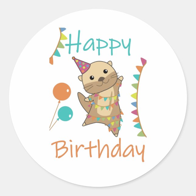 Pegatina Redonda Un mejor deseo de cumpleaños para curar un Otter f (Anverso)