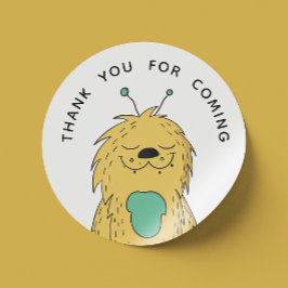 Pegatina Redonda Un monstruo lindo. Muchacho cumpleaños gracias por